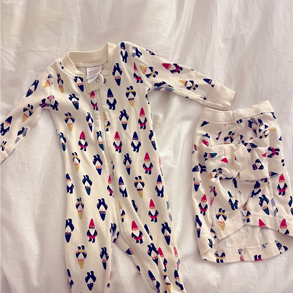 Hannah Anderson - Baby and dog matching onsie 
gnomes pattern